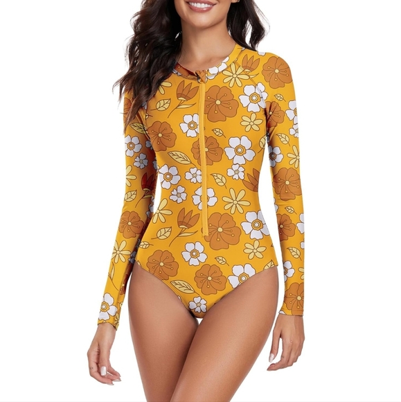 ZANDO One Piece Long Sleeve Rash Guard Swimsuit with Zipper - Picture 6 of 9